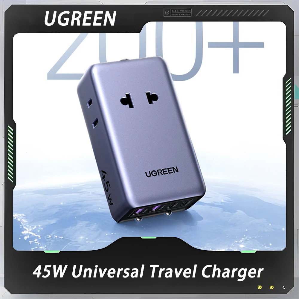 UGREEN 45W Adapter Plug Adaptor GaN Universal Travel Charger With 2 Type-C 2 AC Outlet 2 USB Ports For US EU UK AU Plugs Gifts