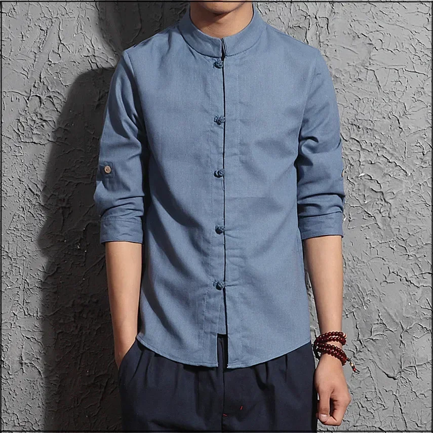 Chinese Men Harajuku Traditional Top Linen Hanfu Shirt Tang Suit 2022 Summer Mens Solid Color Casual Half Sleeve Kung Fu Shirts