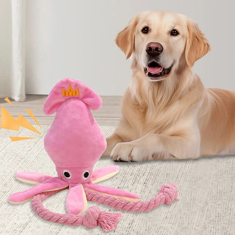 Cute Octopus Shaped Plush Dog Toy with Squeaker Funny BB Sounding Pet Dog Chew Toy Bite Resistant Stuff for Small Medium Dogs