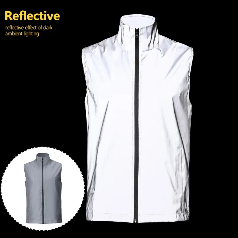 

Spring Summer Men's Reflective Clothes Outdoor Sports Casual Night Running Cycling Fishing Bright Silver Vest Sleeveless Jacket