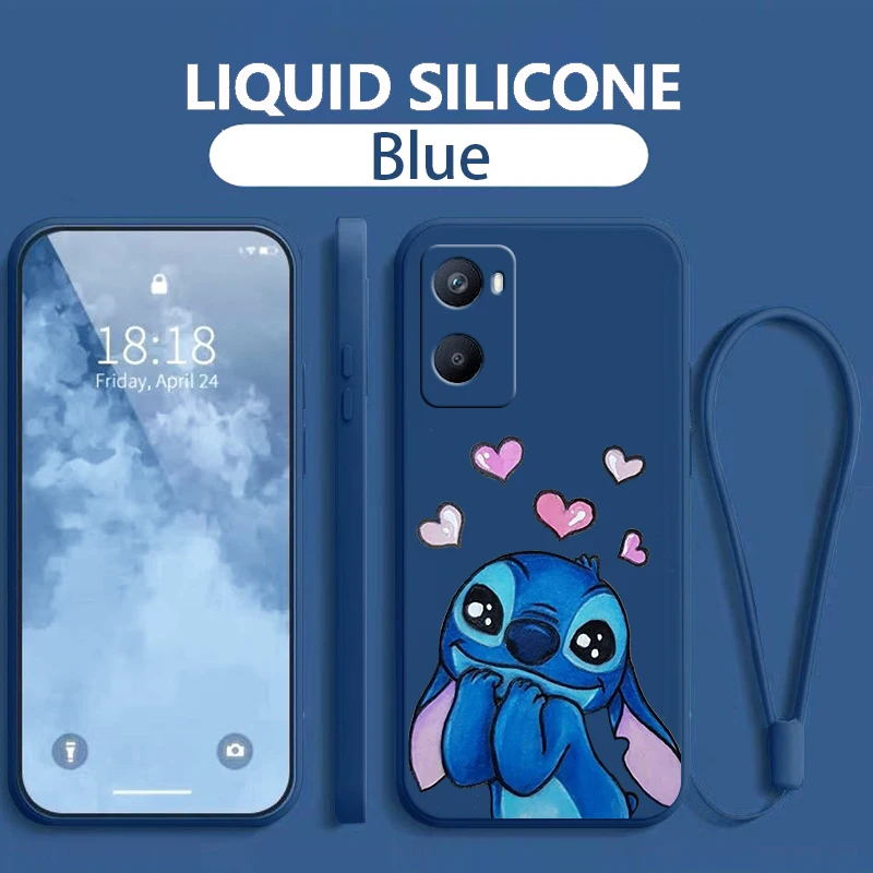 Stitch Cartoon Angel Lilo For OPPO A15 A96 A77 A57 A55 A54 A74 A93 A73 A53 A72 A9 A5 5G 4G S 2020 Liquid Rope Phone Case