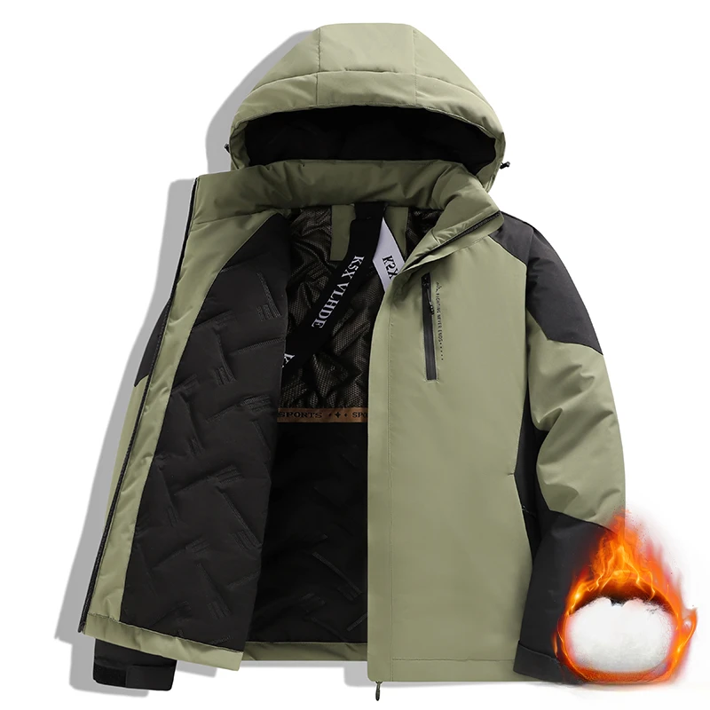 Winter Cotton Jacket Outdoor Mountain Climbing Camping Windproof Wear-Resistant Charge Jacket Lined Graphene Warm Hooded Jacket