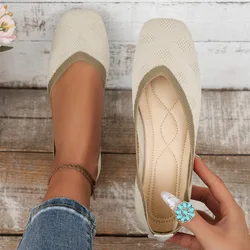 Casual Breathable Ballet Flats Women's Square Toe Flat Shoes Solid Color Knitted Slip on Women Flat Shoes Loafers Women Q20