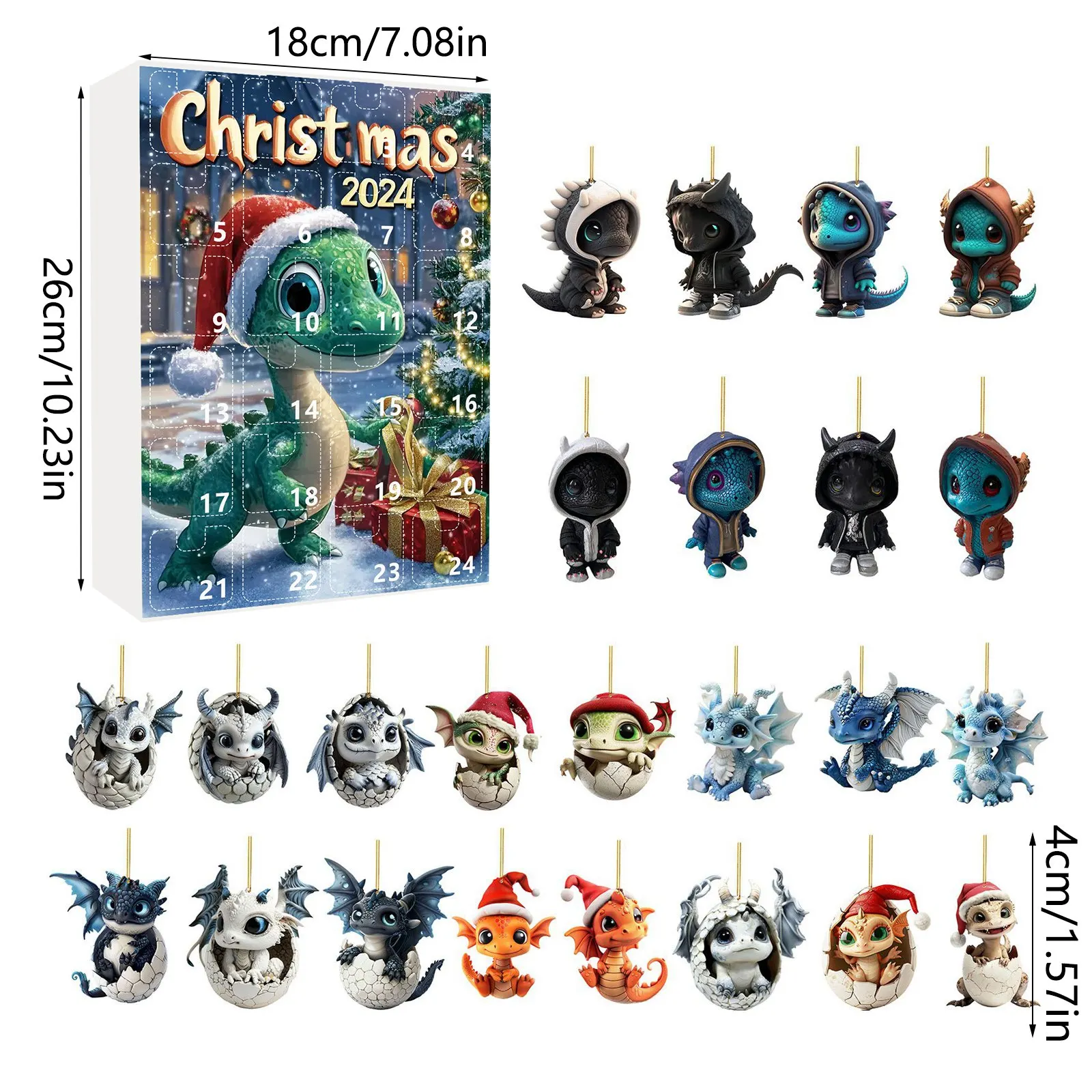 Set per bambini in vetro Albero di Natale Ciondolo drago Calendario dell'Avvento 2024 Conto alla rovescia di Natale di 24 giorni Orologio digitale per bambini con timer