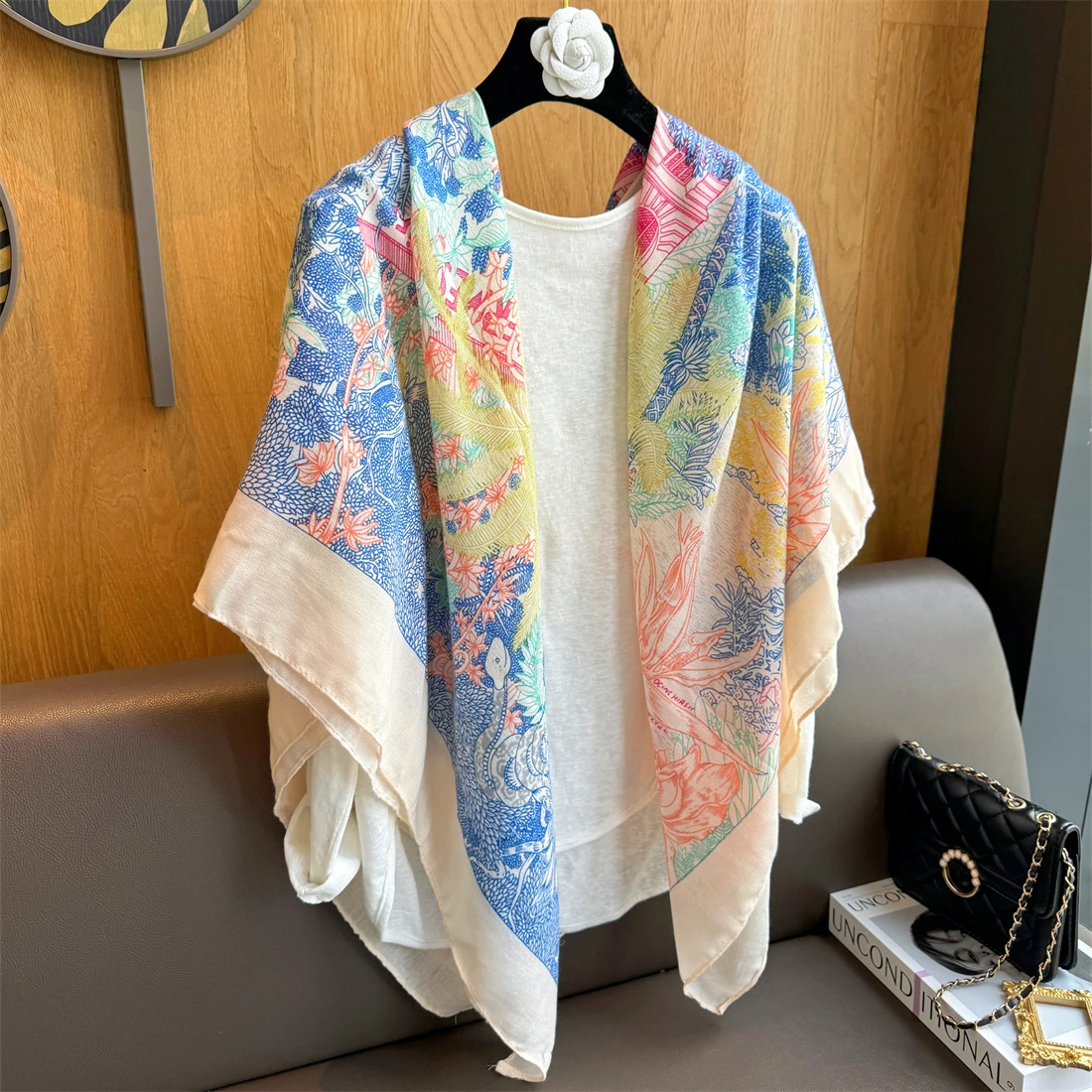 Europe and the United States artistic sense of colorful cotton linen scarf thin section 130 * 130 large square scarf multifuncti