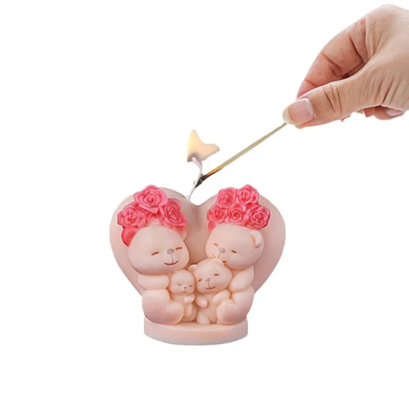 Love Bear Aromatherapy Candle Molds DIY Valentine\'s Day Love Rose Silicone Mould Gypsum Resin Pouring Tool for Gift Decoration