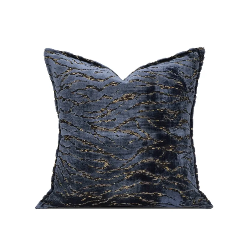 Blue Velvet Tiger Stripe Throw Pillow Cover Metallic Gold Jacquard Cushion Case  Modern Glam Decorative Pillows For Sofa Chair