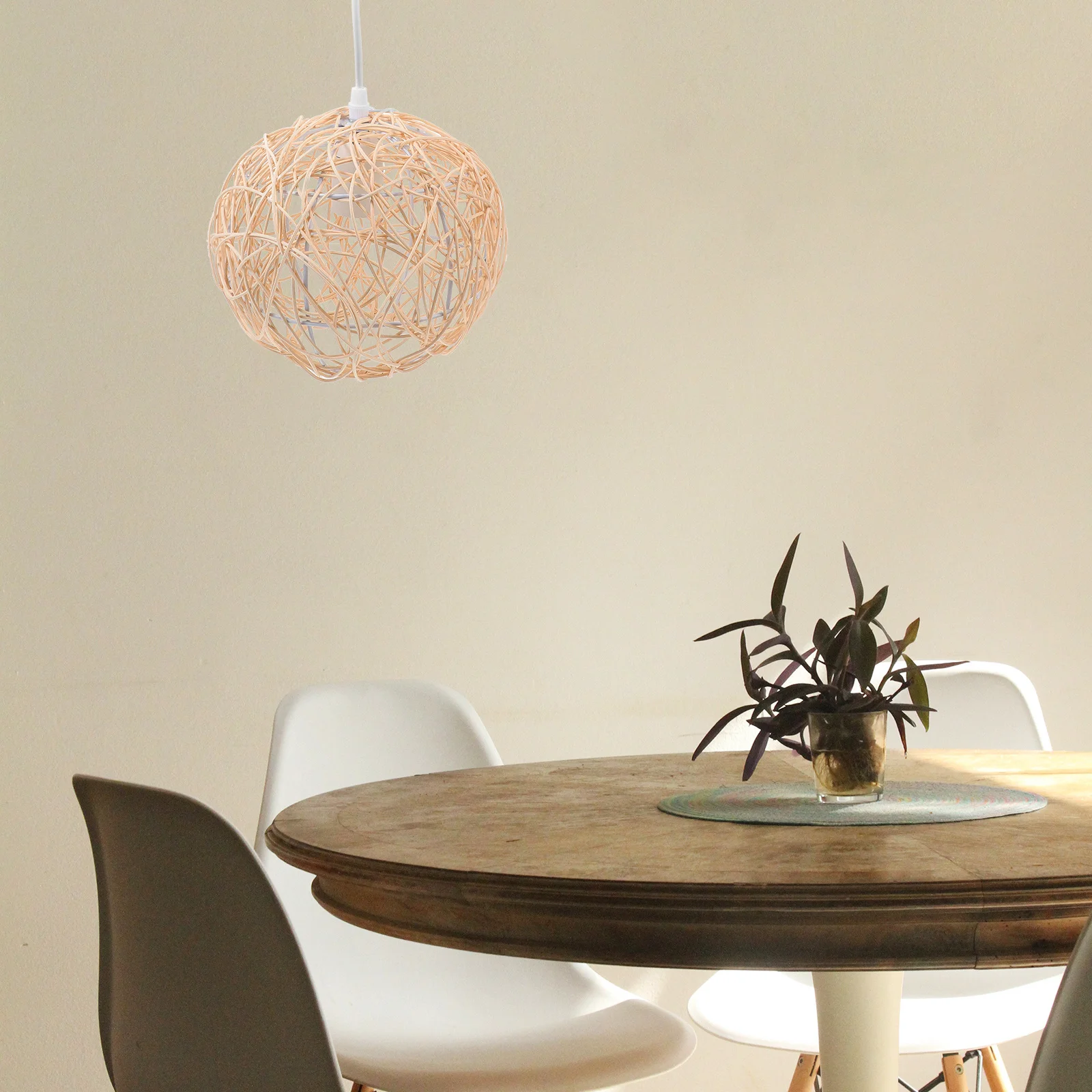 

Chandelier Ceiling Lamp Handwoven Rattan Shade E27 Socket Anti-Rust Living Room Bedroom Office Light Fixture for Home Decor