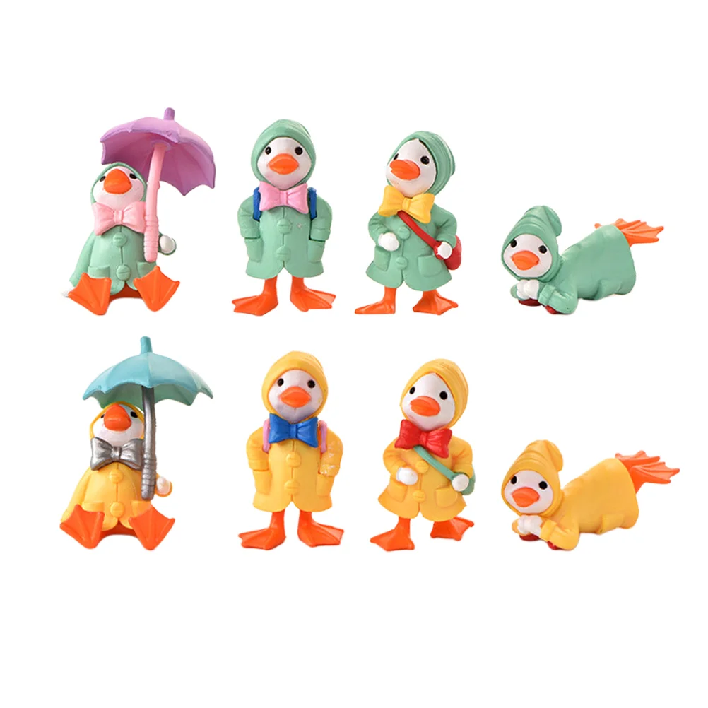 8 Pcs Animal Ducks Raincoat Duckling Mini Garden Decor Accessory Statue Cartoon Adornments Simulation Animals Decorations