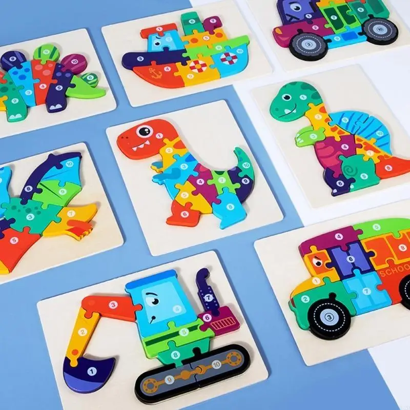 

F62D Wooden Dinosaur Theme Puzzles for 1 2 3 Years Old Boys Girls Learning Puzzles