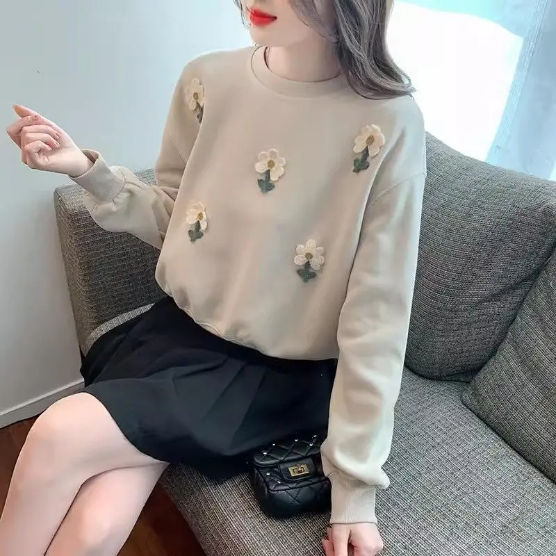 New Style Spring and Autumn Women\'s Splicing O-Neck Long Sleeves Loose Floral Korean Pullovers Fashion Casual Commute Tops