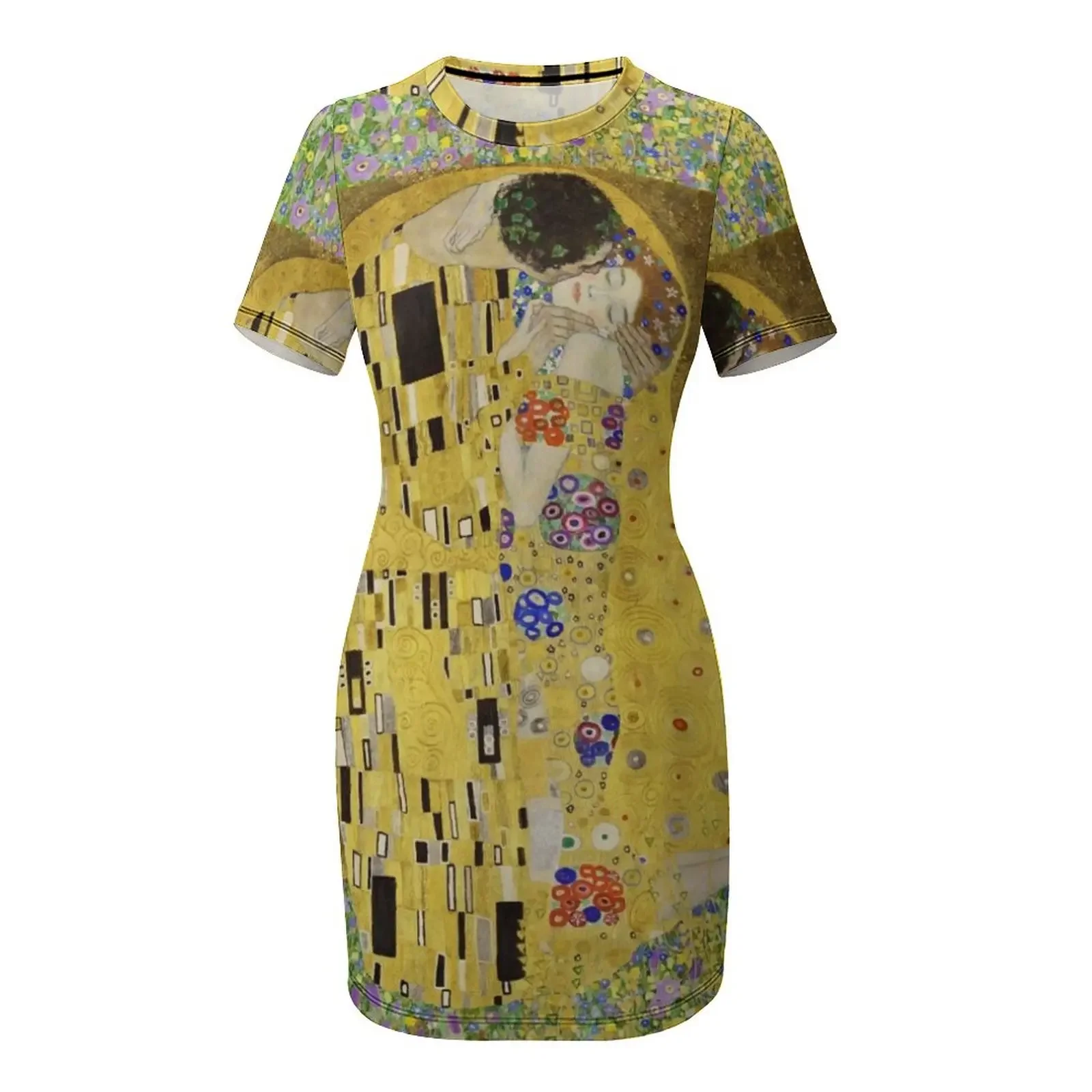 กัสทาวาท์ คลิมท์ - ภาพจิตรกรรมศิลป์ "จูบ" ปี 1908-1909 ชุดเดรสแขนสั้น กระโปรงฤดูร้อน ชุดเดรสยาวสำหรับผู้หญิง ชุดเดรสฤดูร้อน ชุดราตรีออกงาน