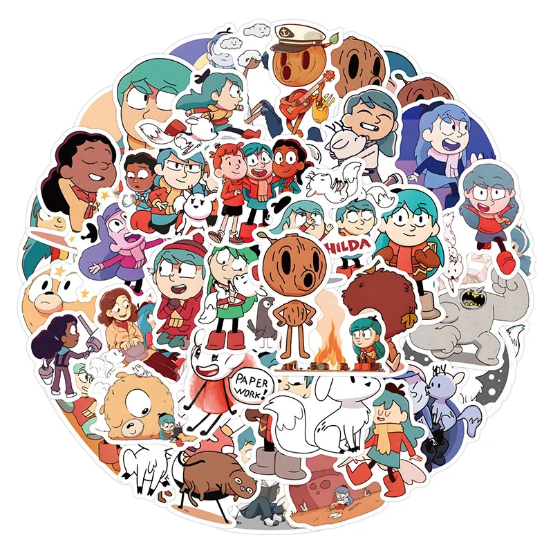 110PCS Hilda adesivi per cartoni animati fai da te tronco del telefono frigorifero Skateboard adesivi Anime impermeabili figura Anime immagine giocattoli adesivo