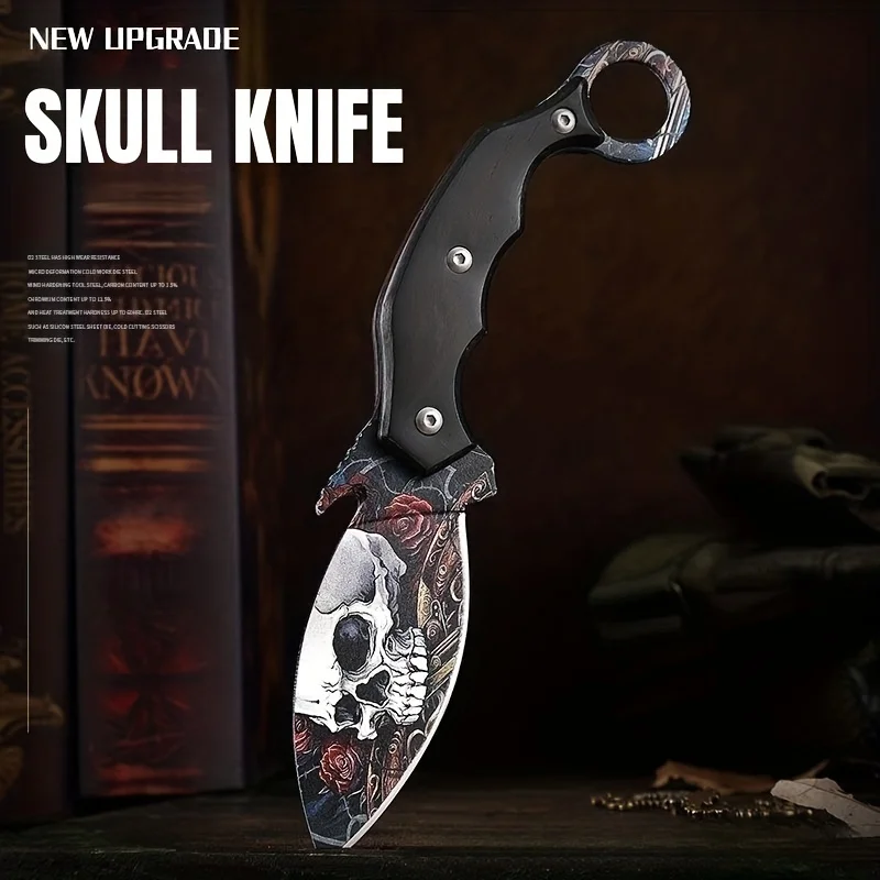 

Exquisite Skull Wood Handle Straight Knife Outdoor Multifunctional Survival Machete Compact Hunting Tool