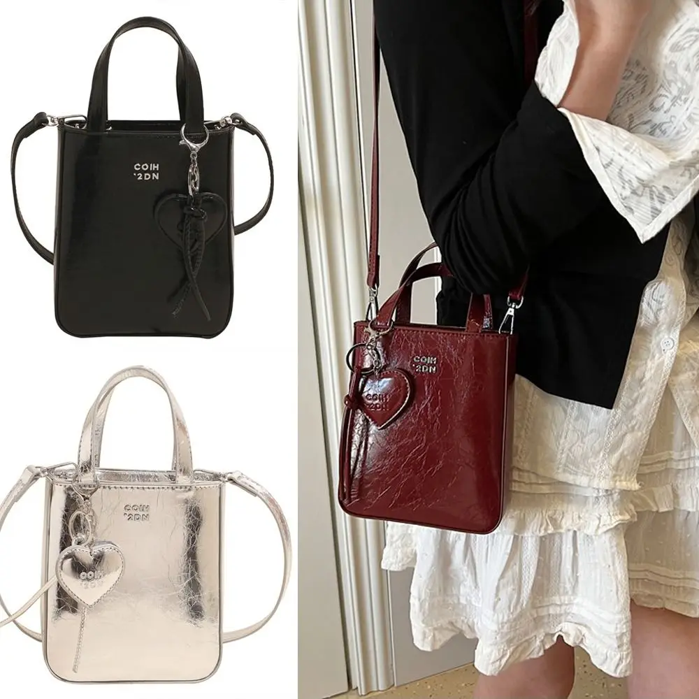 

Fashion Pu Leather Shoulder Bag Chic Versatile Small Square Bag with Love Keychain Pendant High Quality Purses for Women