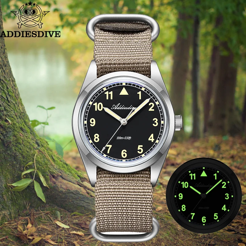 

ADDIESDIVE 36mm Retro Pilot Watch VH31 Quartz Wristwatches Bubble Mirror Glass 10Bar Waterproof Luminous Man Watch NEW AD2079