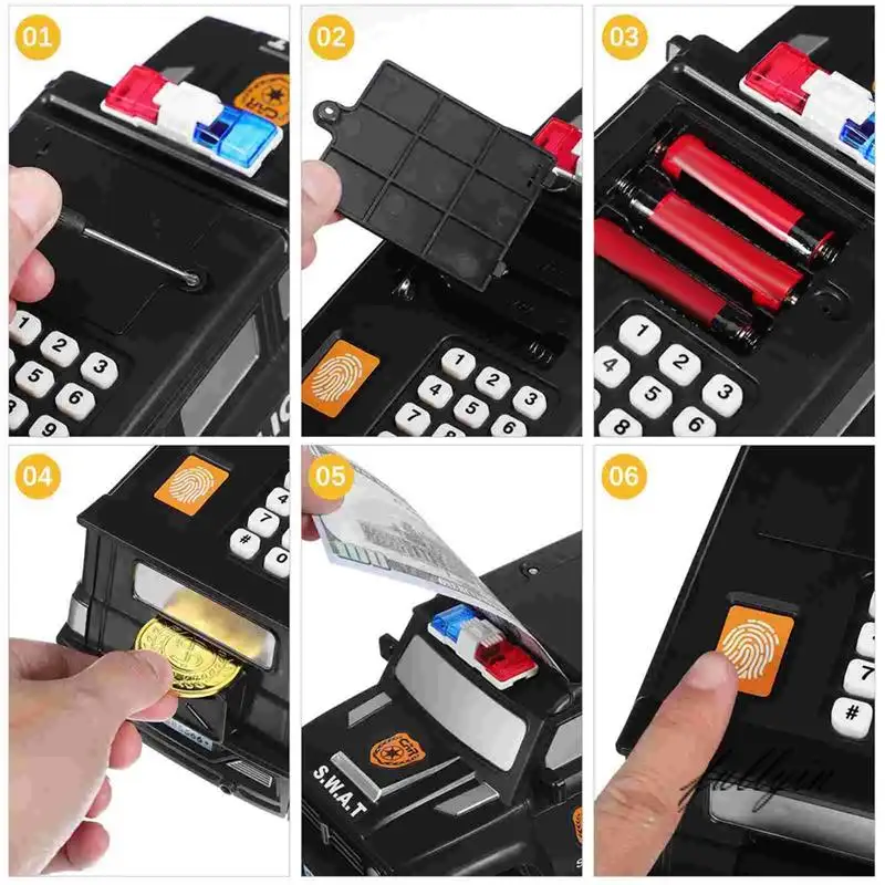 フルデジタル指紋貯金箱パトカーキッズパスワード貯金箱貯金箱子供のためのパスワードパズルロッカー