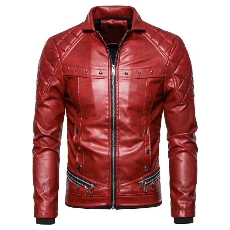 3 Colors! 2023 Autumn and Winter New Detachable Fur Collar Punk Style Thickened Motorcycle Jackets Coat Leather Jacket Men