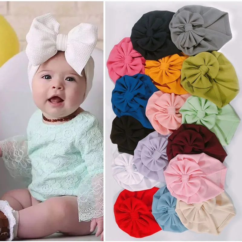 Cute Big Bowknot Baby Girls Hat Newborn Solid Color Baby Hat Turban Knot Head Wraps Baby Kids Bonnet Beanie Photography Props