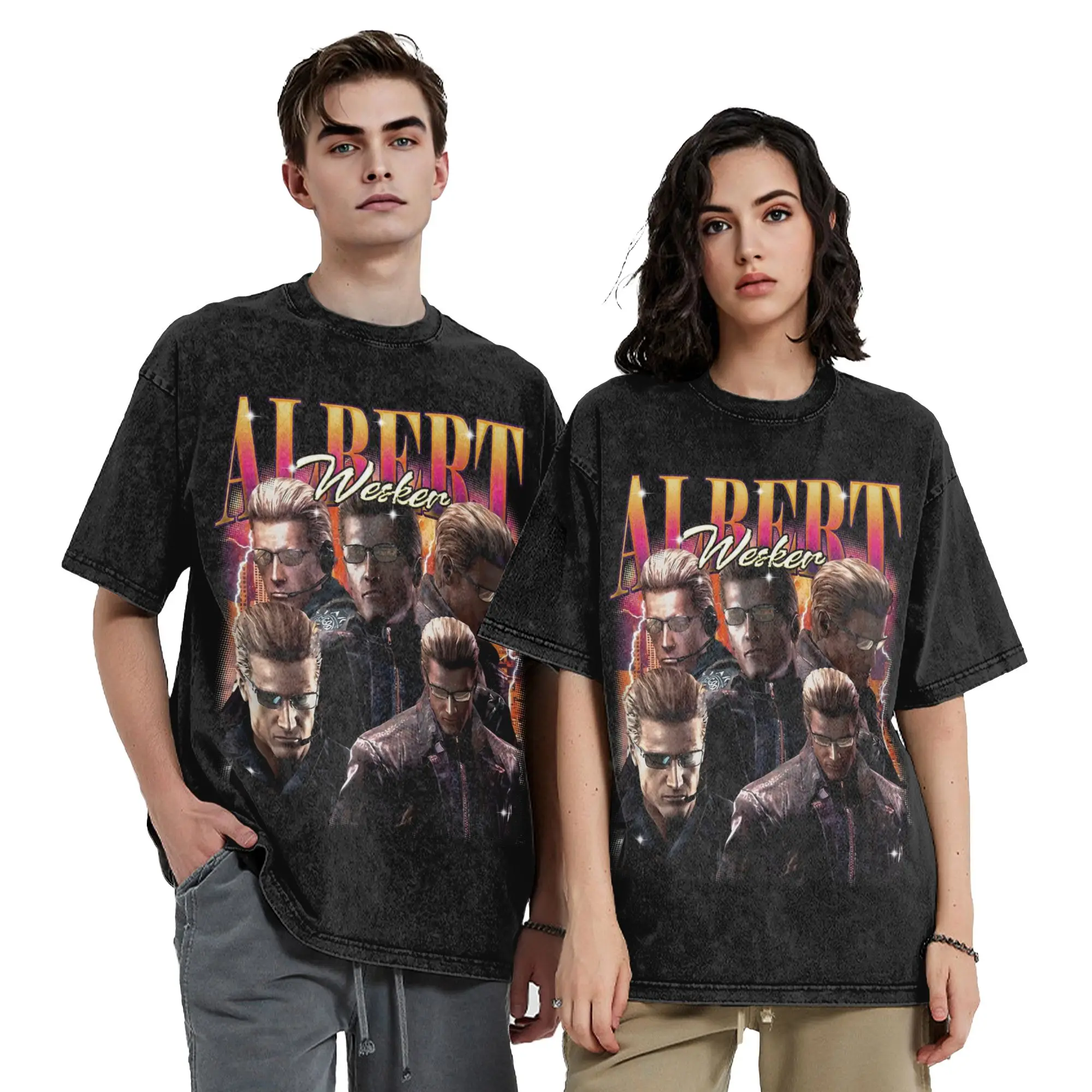 Vintage Albert Wesker Washed T Shirt Streetwear Hip Hop Vintage T-Shirts  Tee Shirt Men Women 100% Cotton Oversize Printed