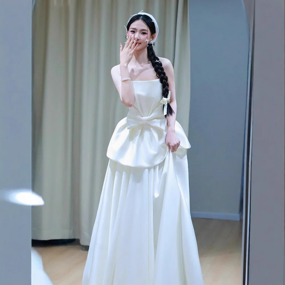 

Шелковое атласное легкое свадебное платье, милое платье подружки невесты с завышенной талией, на заказ, качественное, для помолвки, новинка 2026 года, миниатюрный размер