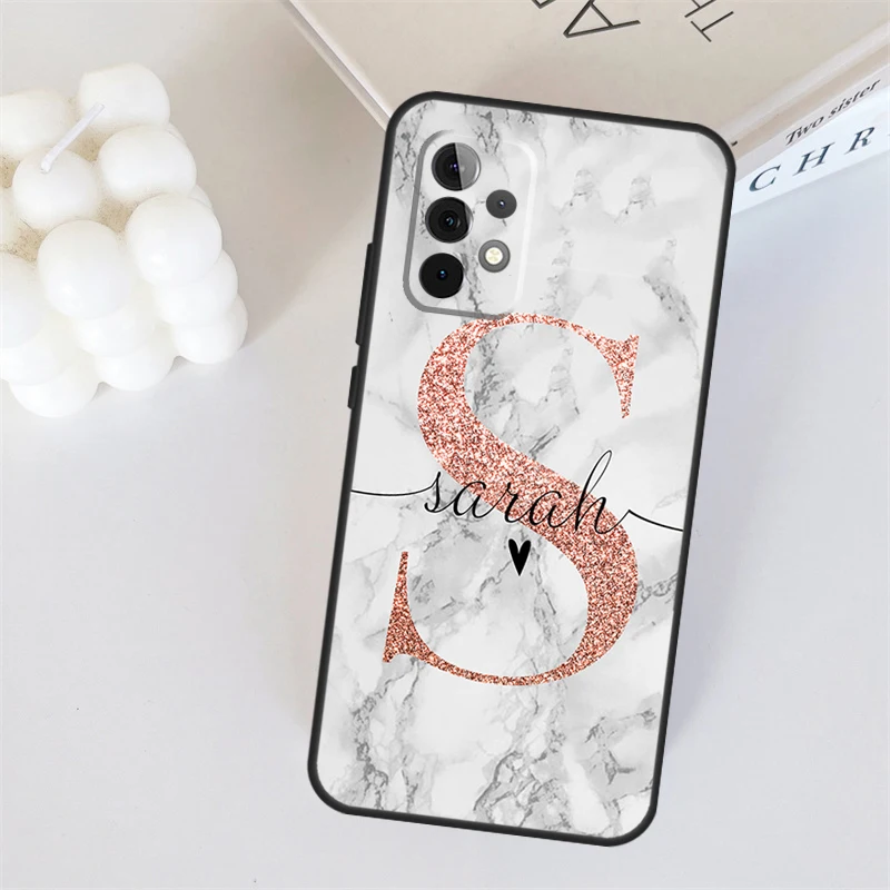 Name Initials Glitter Custom Cover For Samsung Galaxy A14 A24 A34 A54 A52 A32 A22 A12 A51 A71 A13 A23 A33 A53 Phone Case