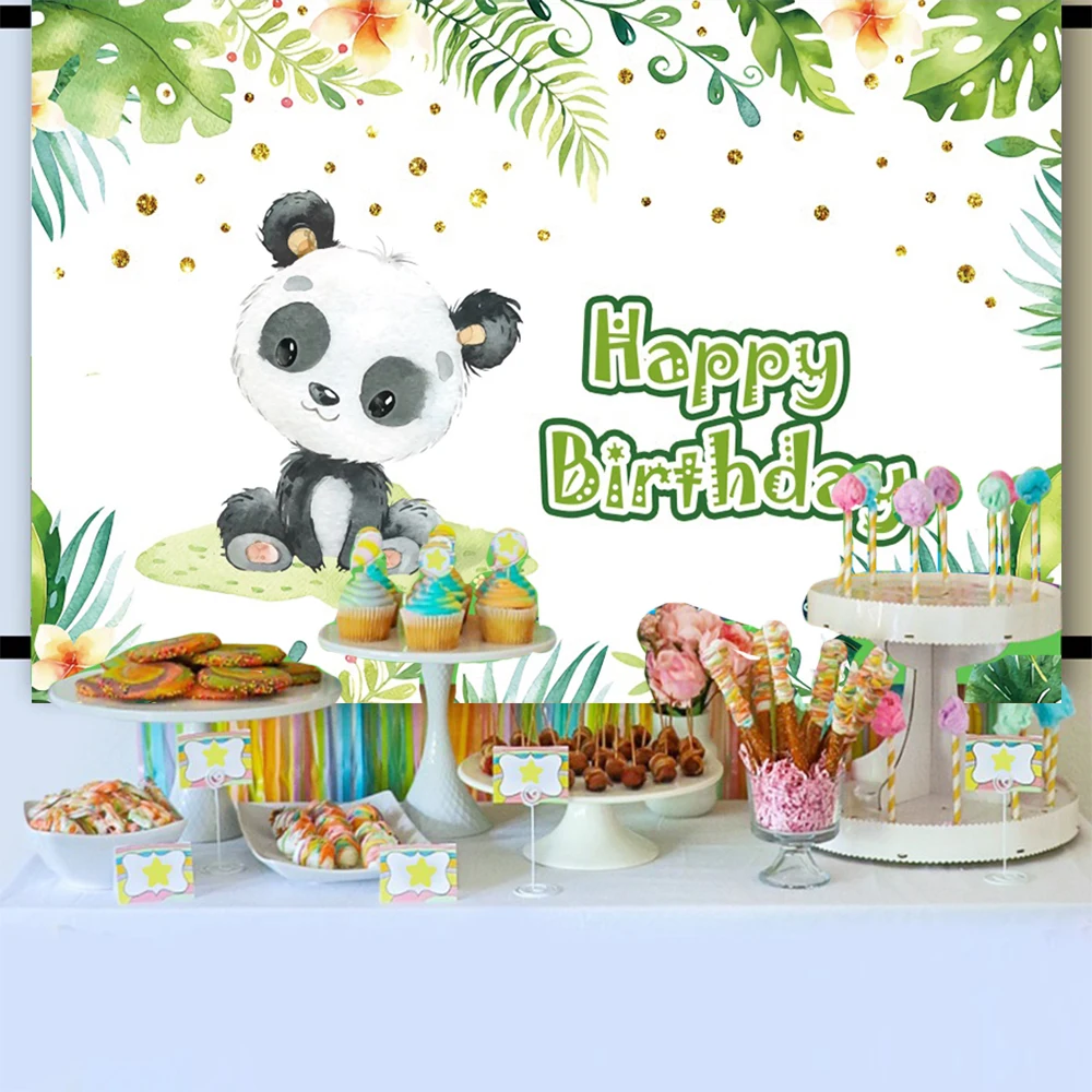 Simpatico cartone animato Panda sfondo fiore di bambù Panda tema BirthdayParty Baby Shower Decor fotografia sfondo Banner foto personalizzata