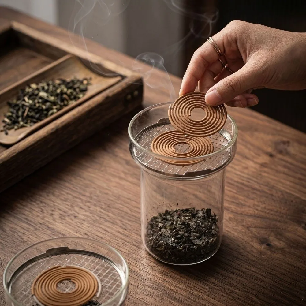 High-Temperature Resistant Incense Burner Anti Dust Glass Mosquito Coils Tray Metal Filter Screen Minimalist Fragrance Censer