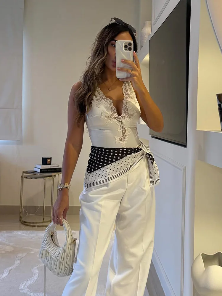 

HH Women Fashion​V-Neck Lace Satin Texture Solid Slim Backless Summer Jumpsuit Female Elegant Sexy Sleeveless 2026 Jumpsuit