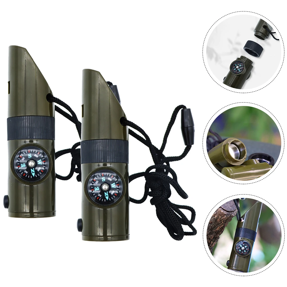 

2pcs 7-In-1 Emergency Survival Whistle Multifunctional Outdoor Hiking Whistle Loud Durable Portable Camping Tool For Kayak