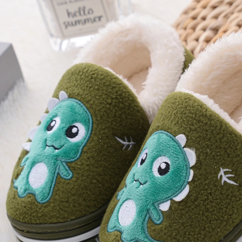 Fashion Toddler Boys Slippers for Winter Shoes Kids Casual Home Wear Baby Warm Anti-slip Loafers Cartoon Dinosaur House Footwear