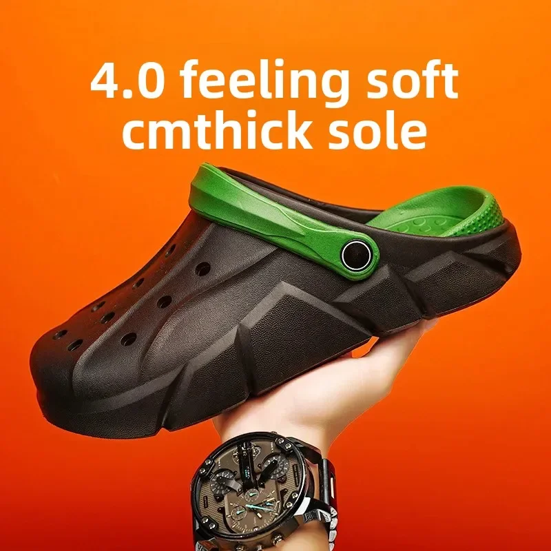 

2025 мужские летние уличные повседневные походные водонепроницаемые дышащие сандалии на толстом каблуке, пляжные туфли без шнуровки Yeezy