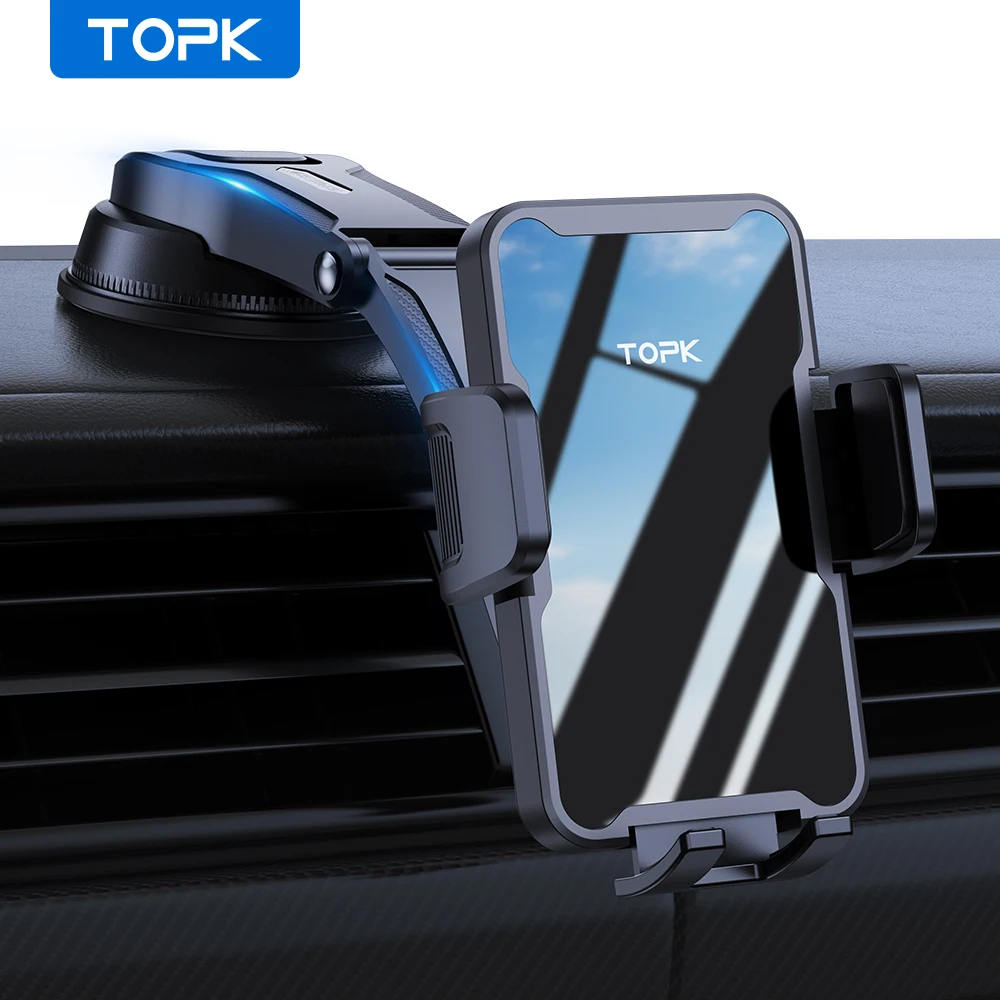 

Автомобильный держатель для телефона TOPK с сильной присоской 360° ° Поворотный универсальный держатель для приборной панели, совместимый с iPhone и Android