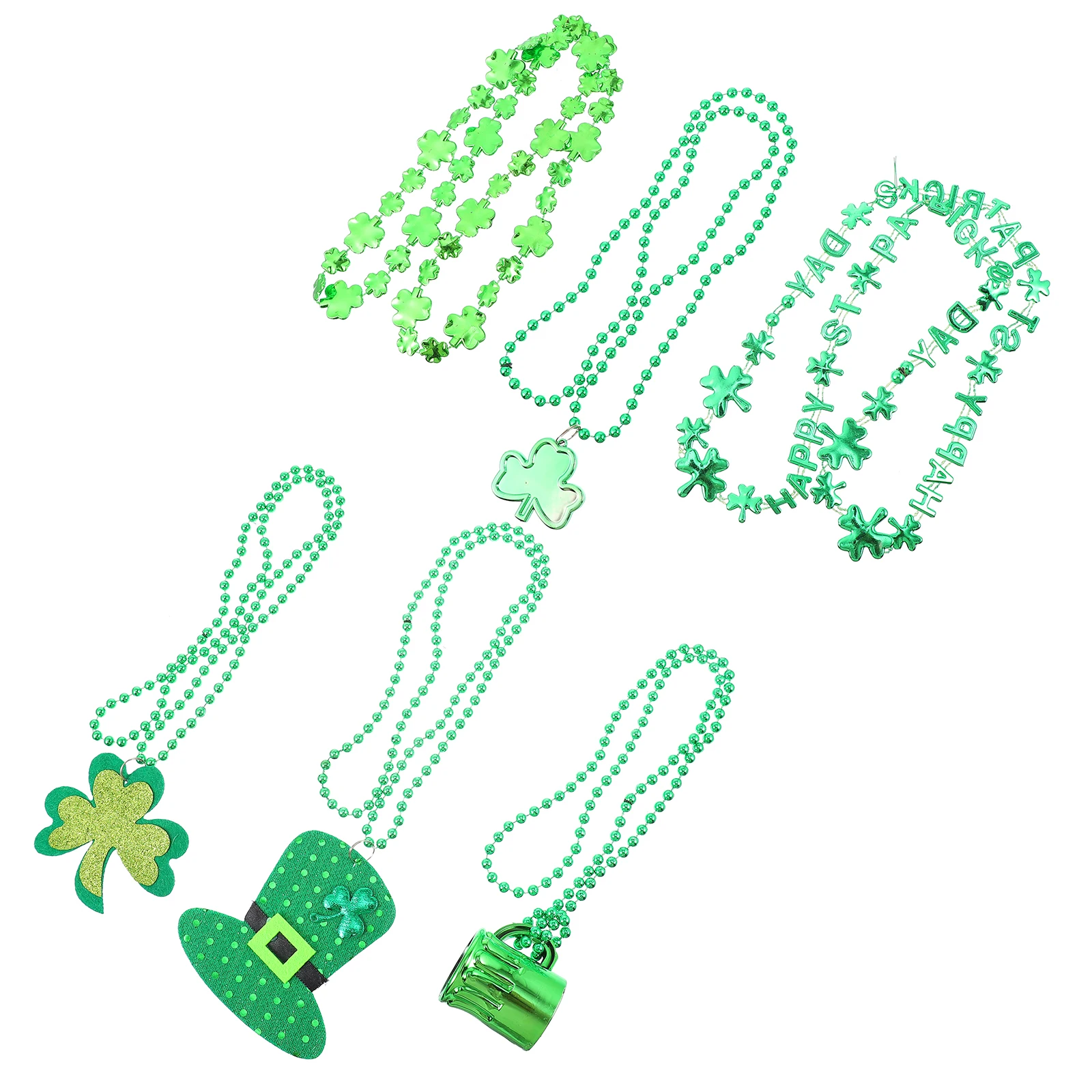 

12pcs Clover Necklace Beads Shamrock St Patrick Day Accessories Costume Party Favor Plastic Irish Jewelry Festive Decoration