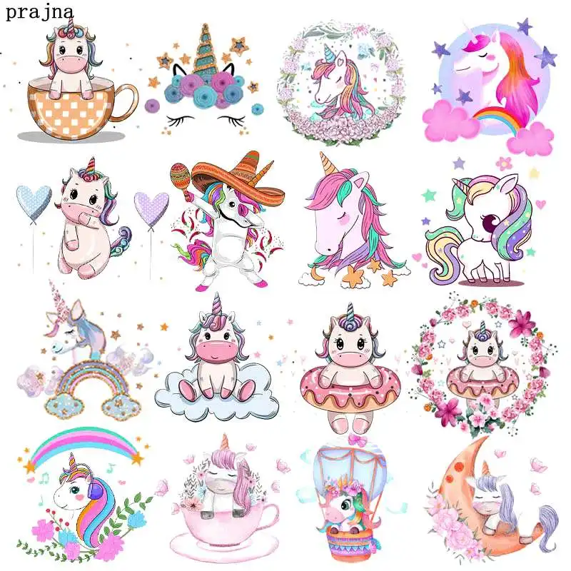 Rainbown Unicorn Heat Thermal Transfer For Clothes Cute Cartoon Iron-On Transfers Sticker On Babys Clothes DIY Aniaml Applique