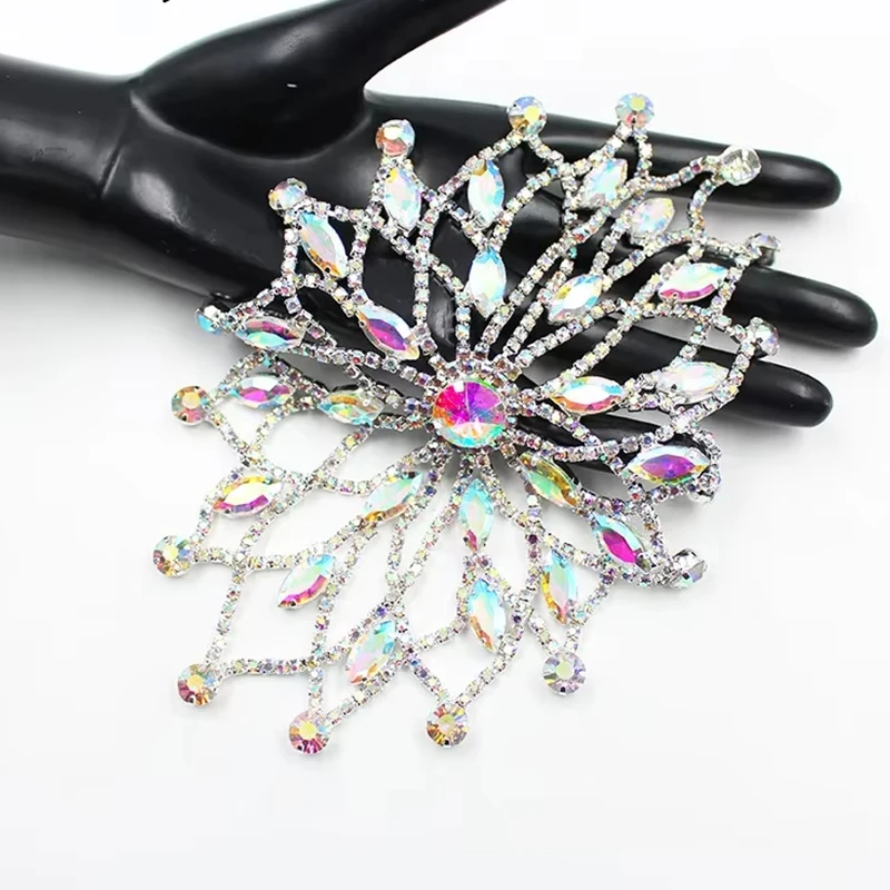 

1 Piece Sparkly AB Crystal Glass Applique Silver AB Rhinestone Applique DIY Sewing Wedding Clothing Shoe Accessories