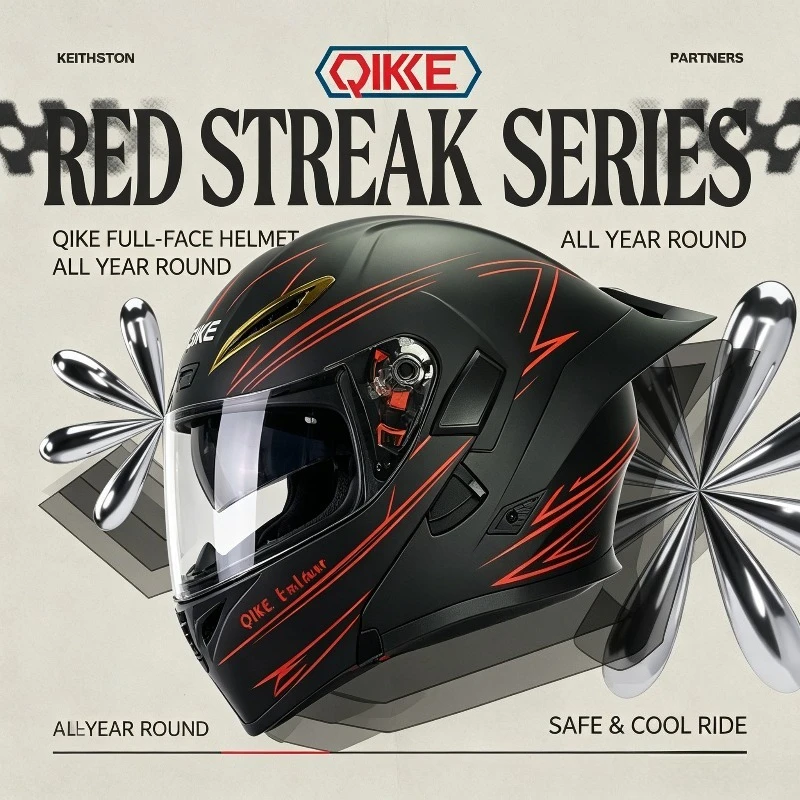 QIKE Double Lens Modular Motorcycle Helmet Four Seasons Multifunctional Protective Compatible with Electric Scooters