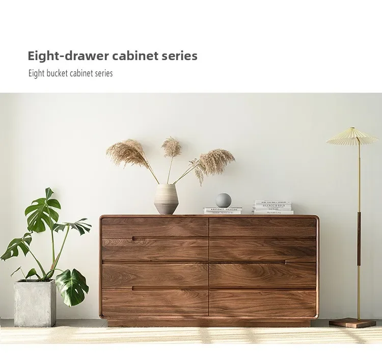 North American black walnut eight-bucket cabinet, simple and modern pure solid wood drawer cabinet