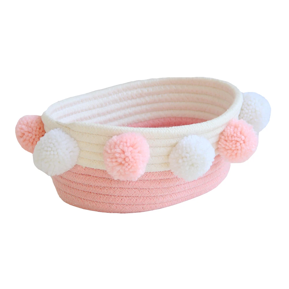 

Pink Ball Storage Basket Cotton Rope Small Size Home Organizer Desktop Books Snacks Sundries Rustic Elegant Neat Simple Storage