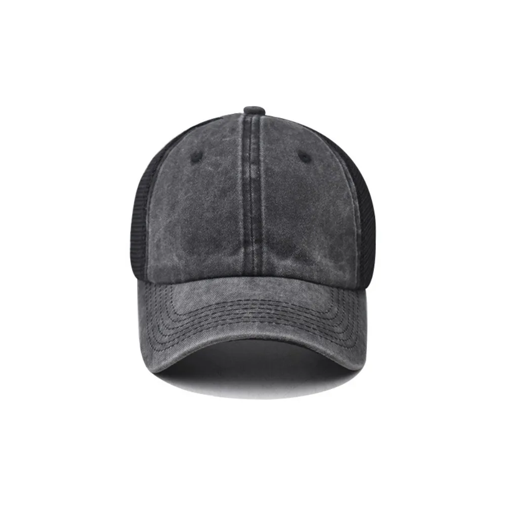 Modische Baseballkappe aus gewaschener Baumwolle, UV-Schutz, atmungsaktive Sportmütze, verstellbare Denim-Mesh-Kappe, Sommer für Damen und Herren – Detail 6