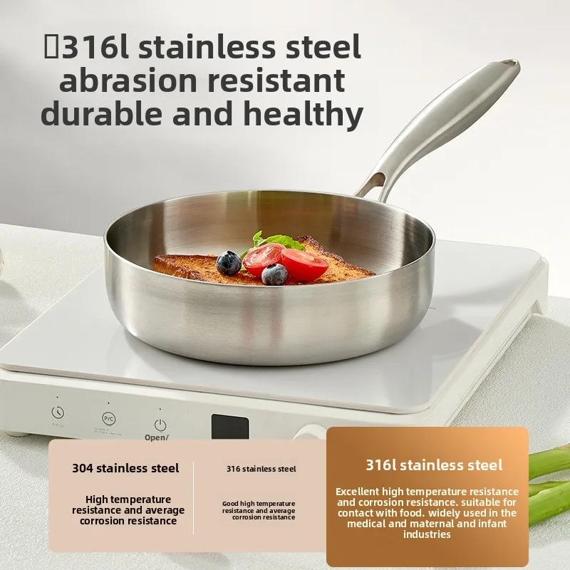 

Сковорода из нержавеющей стали 316, не покрытая и антипригарным покрытием, сковорода для стейка и жареных яиц, бытовая сковорода с плоским дном, фритюрница