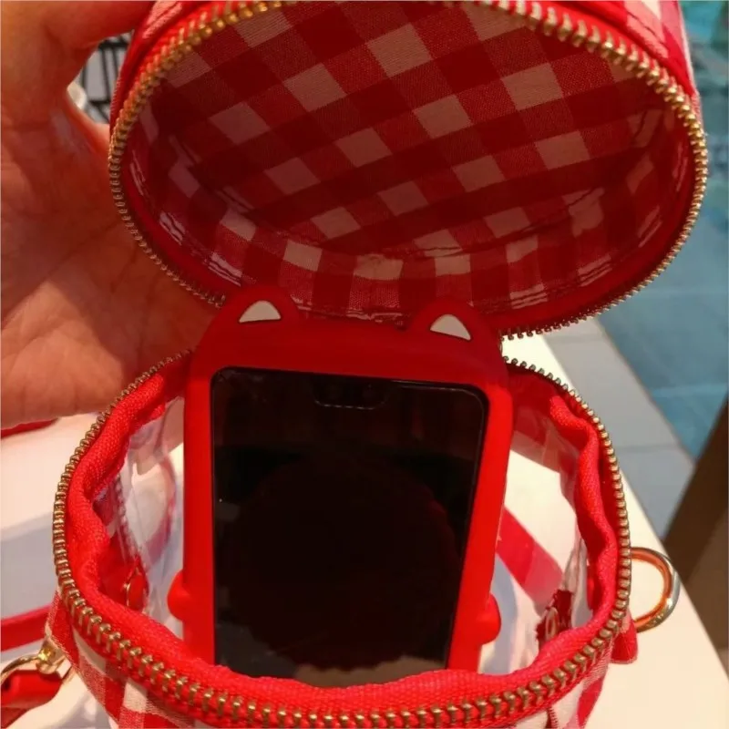 Sweet Cute Strawberry Plaid Shoulder Bag Women Vintage Transparent Small Capacity Crossbody Bag Women Personality Creative Purse