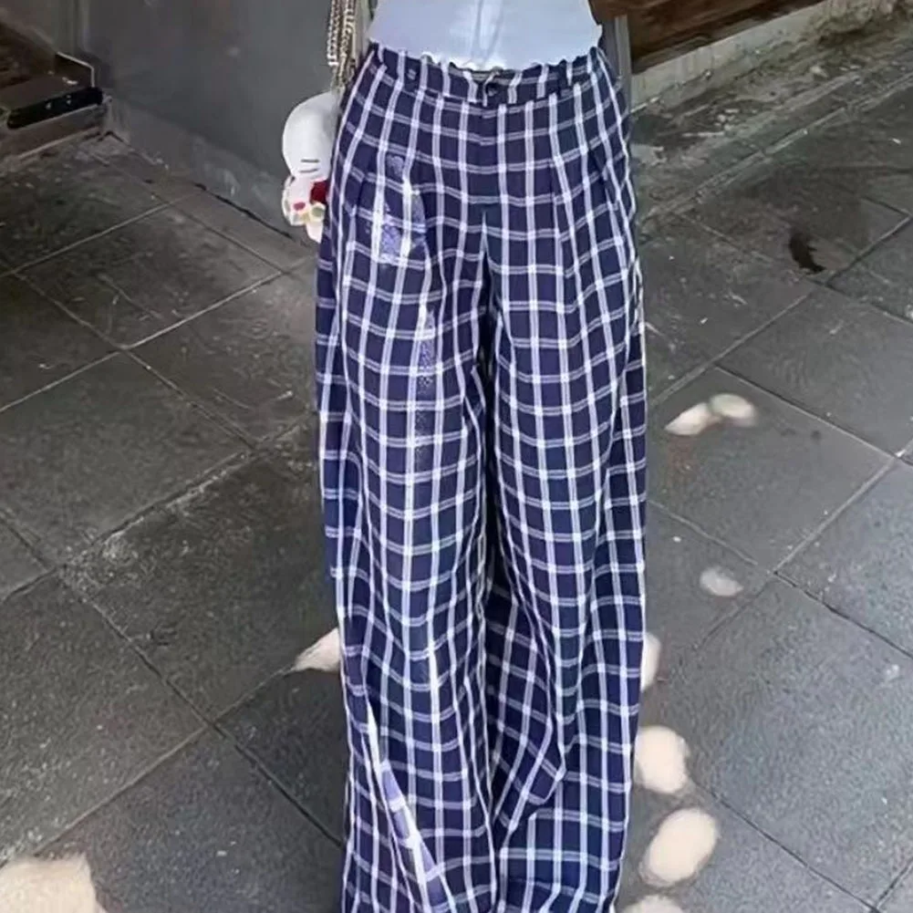 Comfortable Fit Daily Wear High Waist Trousers Aesthetic Trousers Casual Style Elegant Vintage Look Plaid Pattern