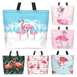 Sac fourre-tout réutilisable flamant rose AMP pour femme, sac à main de voyage, sac d'épicerie, cadeaux, sac à main initié, bleu et blanc