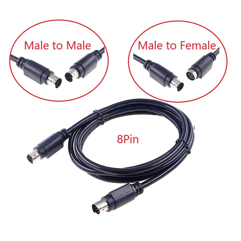 Masculino e Feminino Mini Din Cabo Adaptador, Tomada, Aplicação PLC, Blindagem de Fios, MD8 Pin, 1 Pc