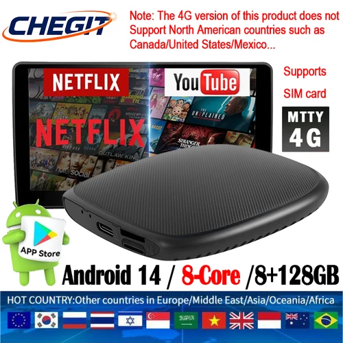 Imagen 1 del producto Adaptador Universal Android 14 inalámbrico de 8 núcleos para Android Auto CarPlay AI Box compatible con tarjeta 4G/SIM para Tikitok YouTube Netflix