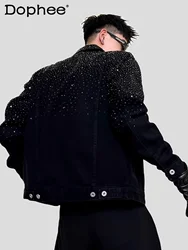 Fashion Denim Jacket High-End Handsome Shiny Rhinestone Light Luxury Trendy Men's Jacket Long Sleeve Single-Breasted Jackets