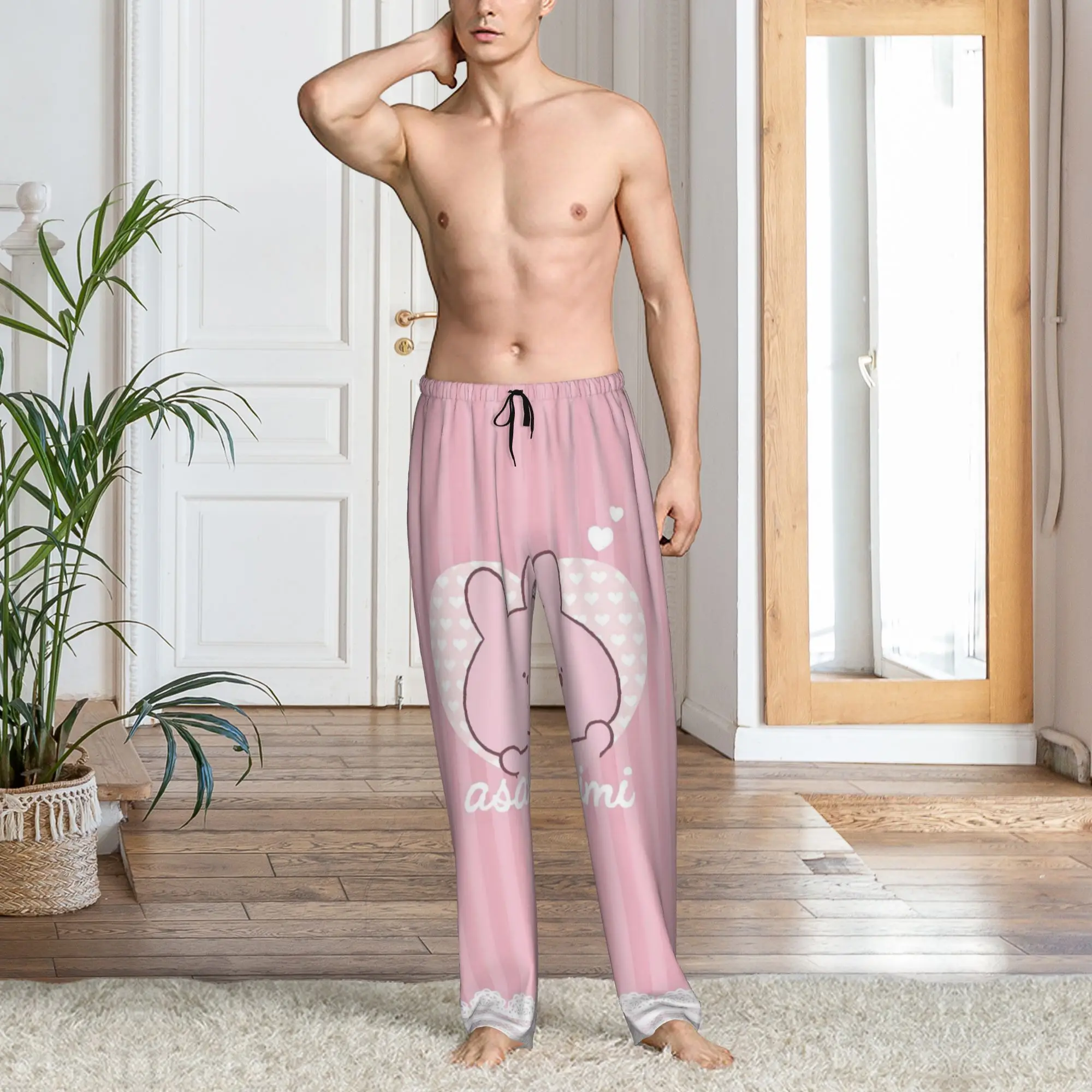 Custom Cartoon A-Asamimichans Cute Pajama Pants Men  Lounge Sleep Stretch Sleepwear Bottoms with Pockets view 6