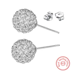 925 Sterling Silver Woman's New High Quality Jewelry Shambhala Crystal Ball Stud Earrings XY0198