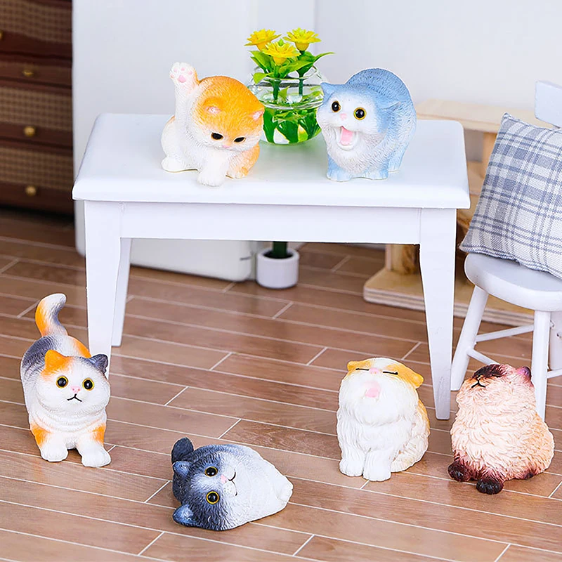 Mini Resin Cat Statue Model Cute Cartoon Animal Kitten Model Toys Micro Landscape Decoration For Home Desktop Ornaments Gifts